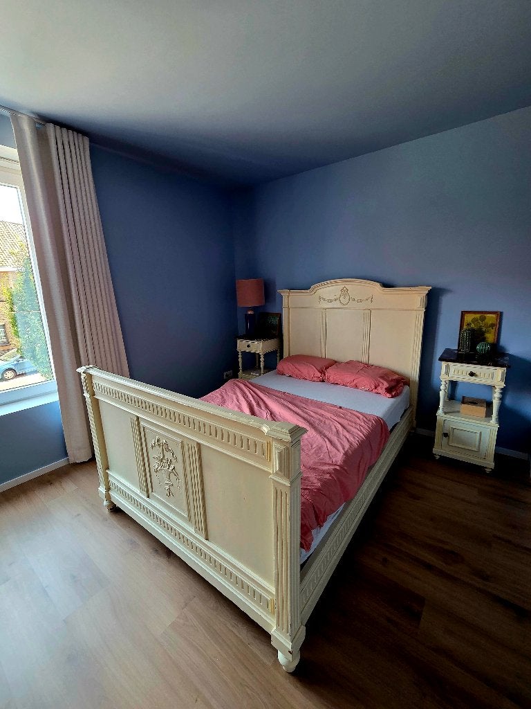 Vintage bed (140 x 200) met nachtkastjes en marmer afwerking, Huis en Inrichting, Ophalen, Gebruikt, Vintage, 140 cm