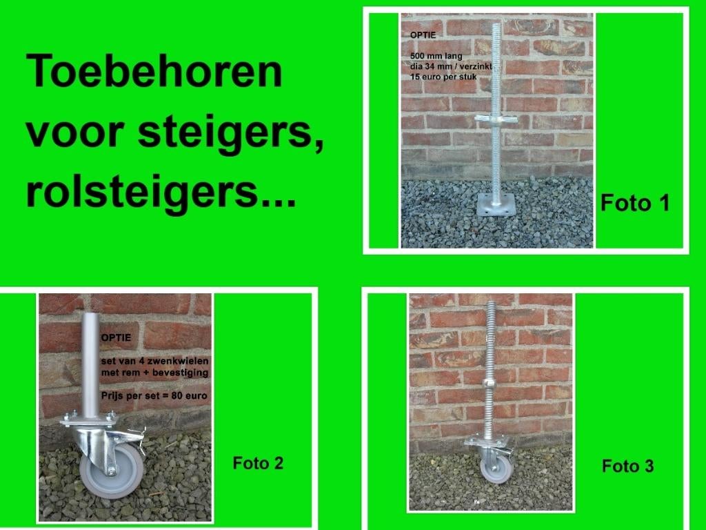 Voetspindels - steigervoeten - wielen voor rolsteigers, Doe-het-zelf en Bouw, Ophalen, Nieuw