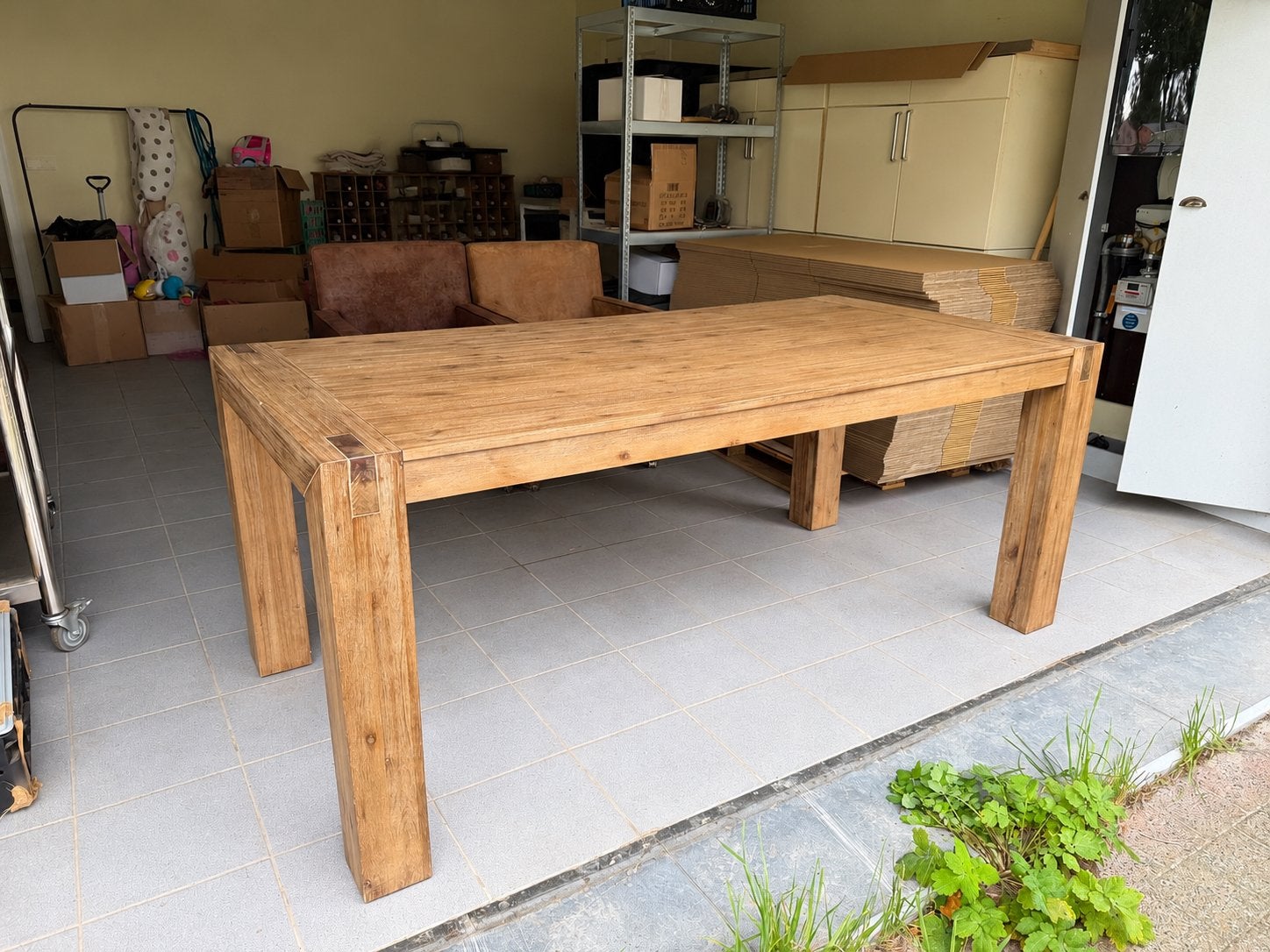 Te koop mooie robuust houten uittrekbare tafel met 6 stoelen, Ophalen, Zo goed als nieuw