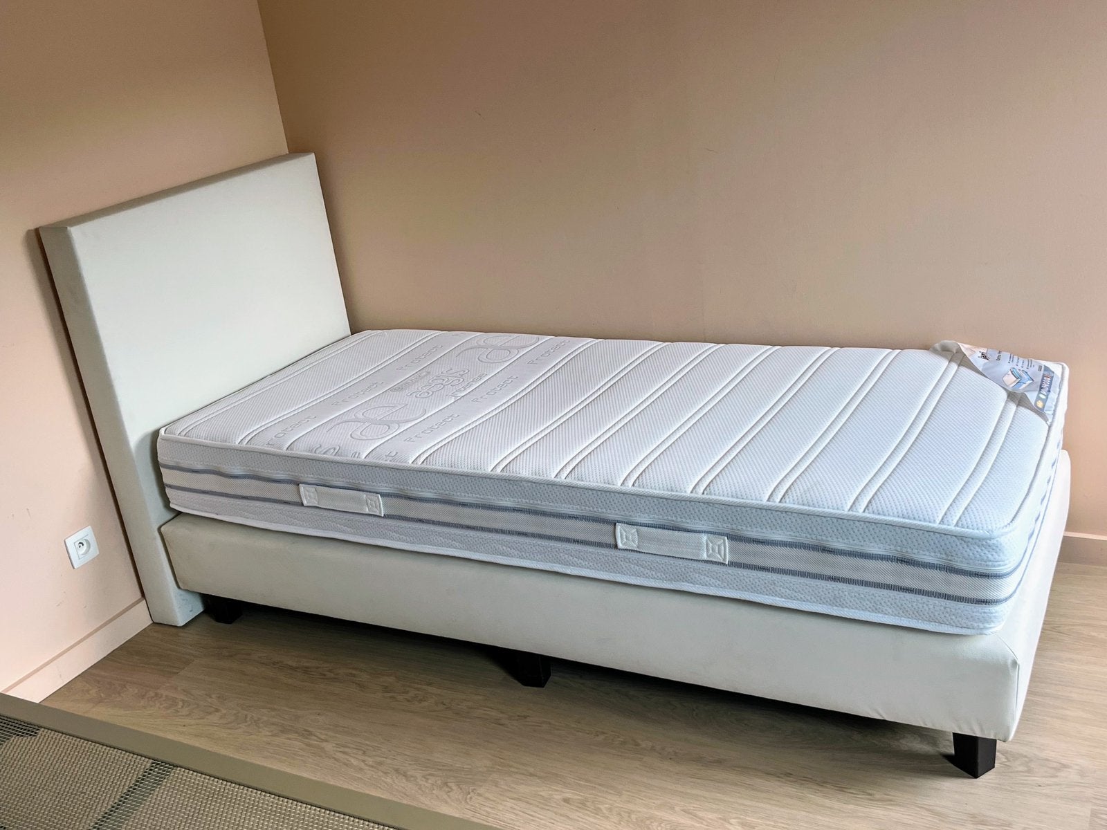 Lit en cuir blanc 1 pers, Ophalen, 90 cm, Eenpersoons, Wit