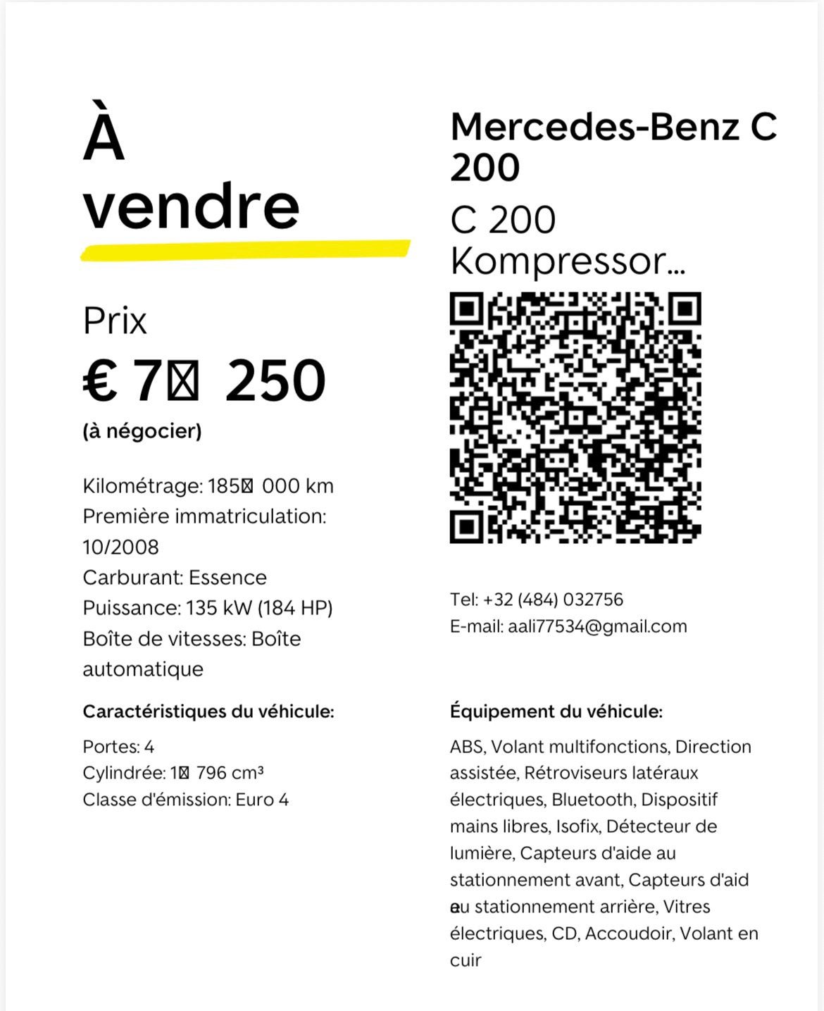 Mercedes classe C200, Tickets & Billets, Réductions & Chèques cadeaux
