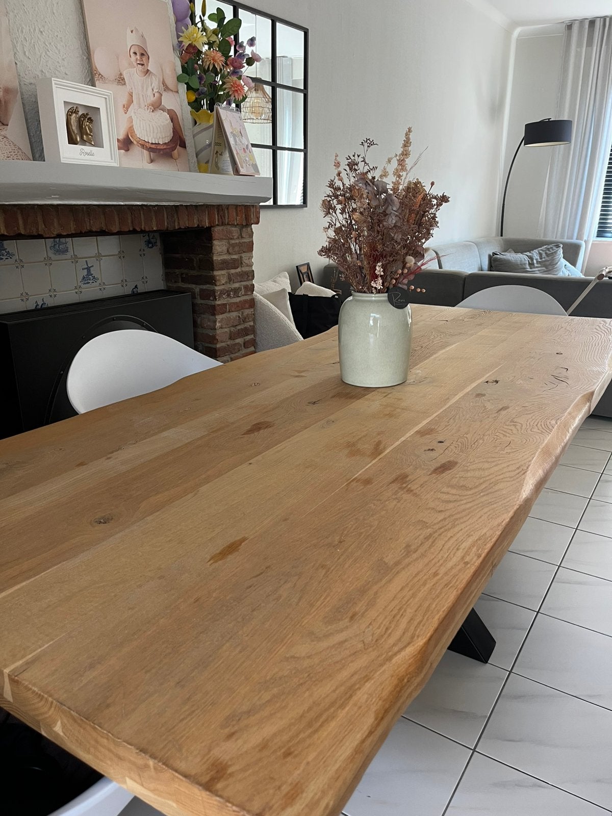 Grote eettafel te koop, Ophalen, 100 tot 150 cm, Eikenhout, Landelijke houten tafel.