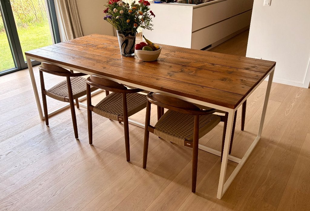 Eettafel met 6 stoelen, Ophalen, Gebruikt, Eikenhout, 200 cm of meer