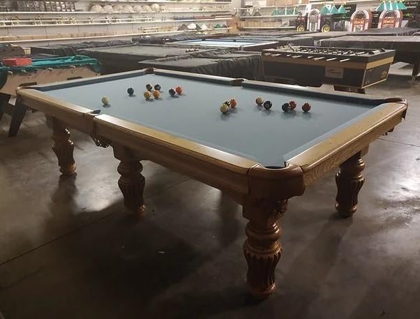 NIEUWE POOLTAFEL 9 FEET OP LEISTEEN LEDEREN POCKETS, Ophalen, Pooltafel