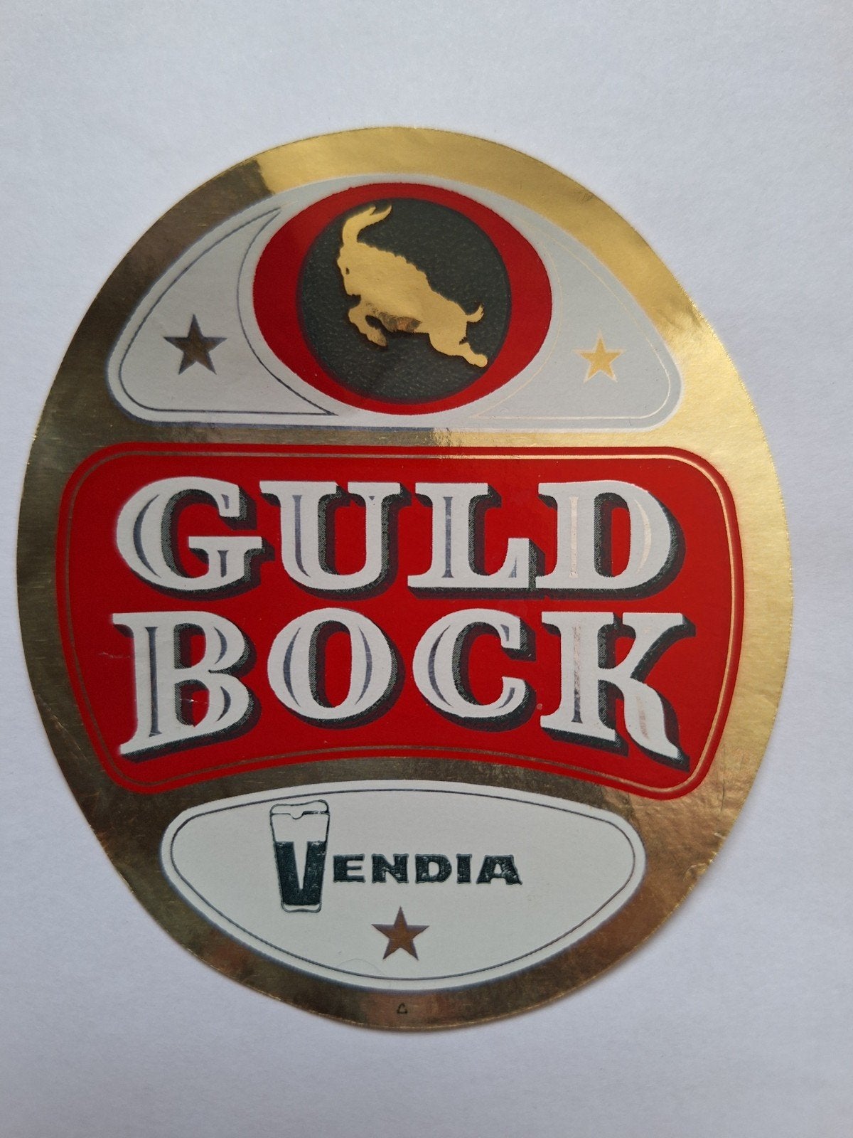 Groot bieretiket Guld bock bier brouwerij Vendia, Ophalen of Verzenden