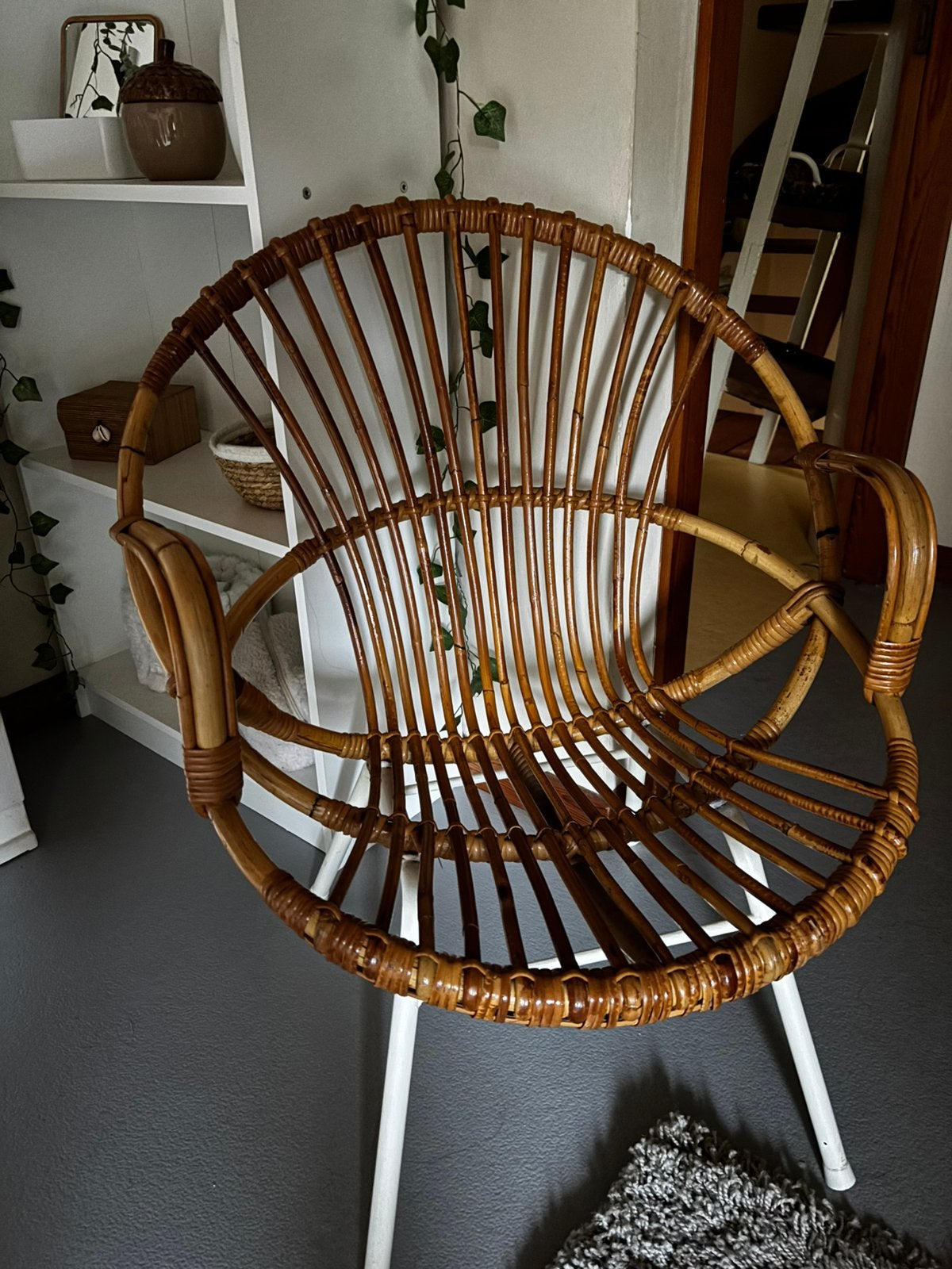 Fauteuil en rotin vintage – style bohème, Enlèvement, Comme neuf, Métal