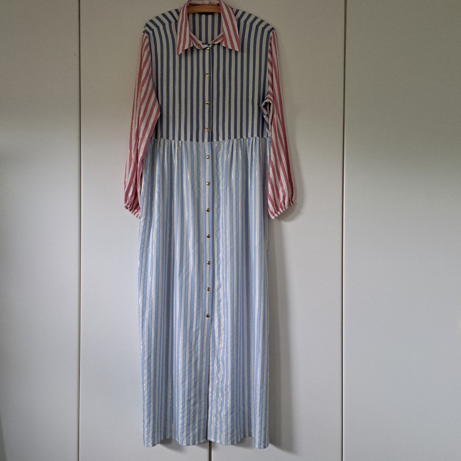 Mucho Gusto luxe maxi doorknoopjurk Maat XL Als Nieuw, Blauw, Maat 42/44 (L), Ophalen of Verzenden, Onder de knie