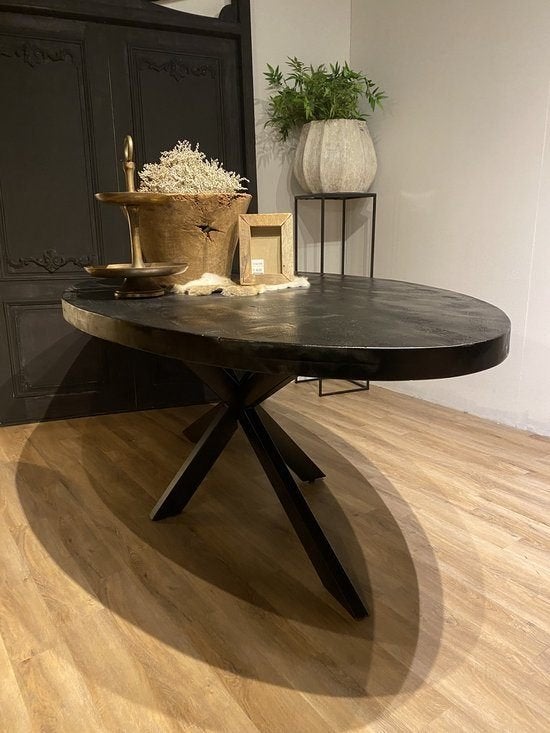 Industriele Ovale Tafel!Koopje!, Ophalen, Teakhout, 50 tot 100 cm, Zo goed als nieuw