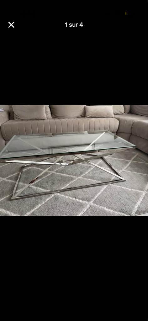 Table basse moderne en verre et métal, Enlèvement, Comme neuf