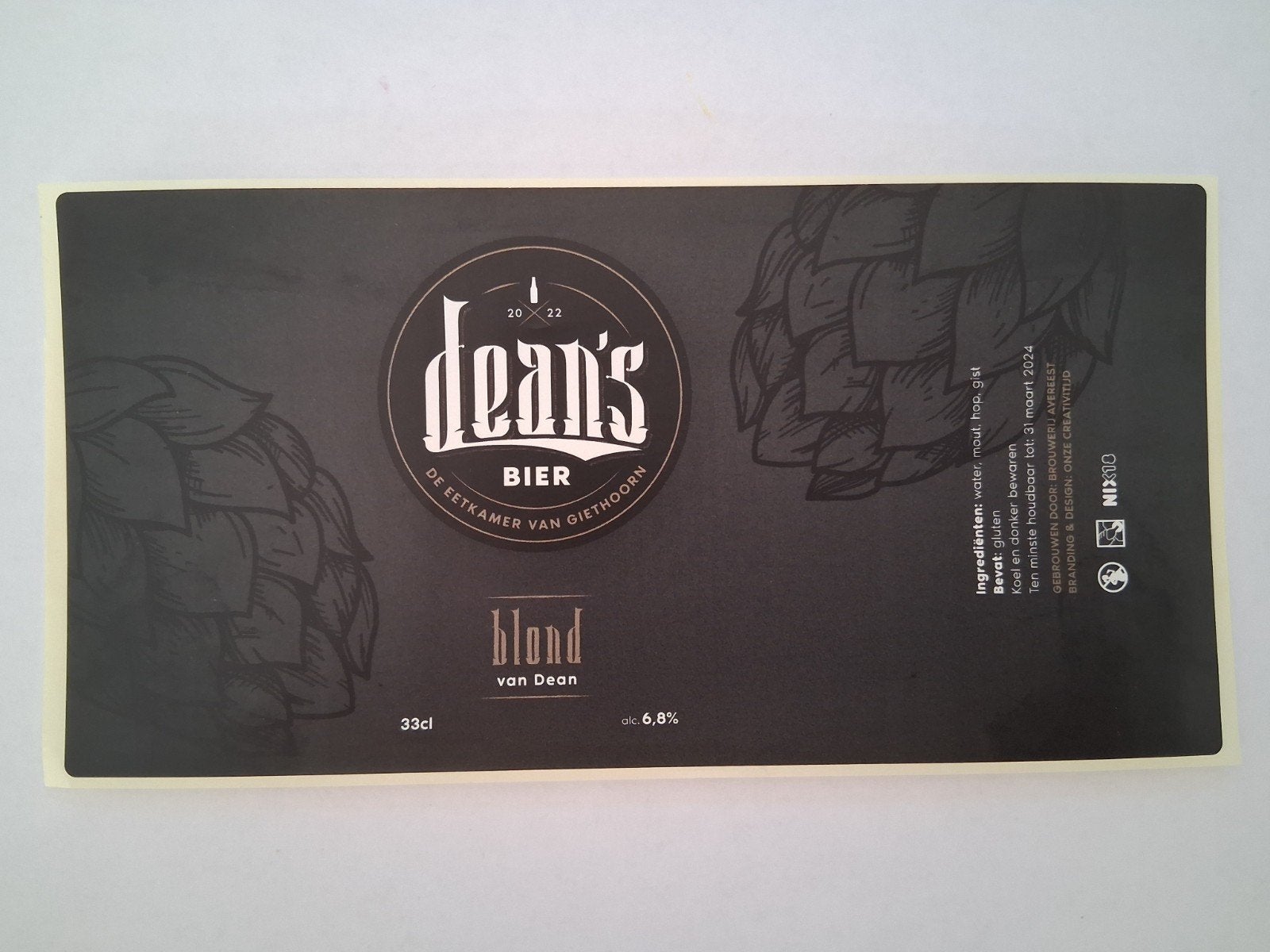 bieretiket Nederland Dean's bier blond, Envoi, Neuf, Autres types, Autres marques