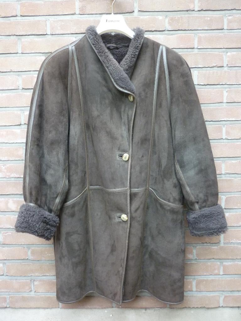 Echte Daim Lederen Jas met Teddy, Ophalen of Verzenden, Zo goed als nieuw, Maat 42/44 (L), Grijs