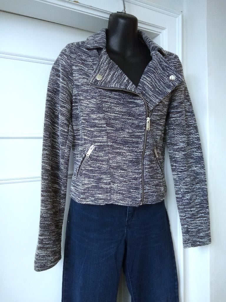 Stoer donkerblauw gespikkeld jasje Pimkie, mt XS (34), Enlèvement ou Envoi, Comme neuf, Pimkie, Taille 34 (XS) ou plus petite