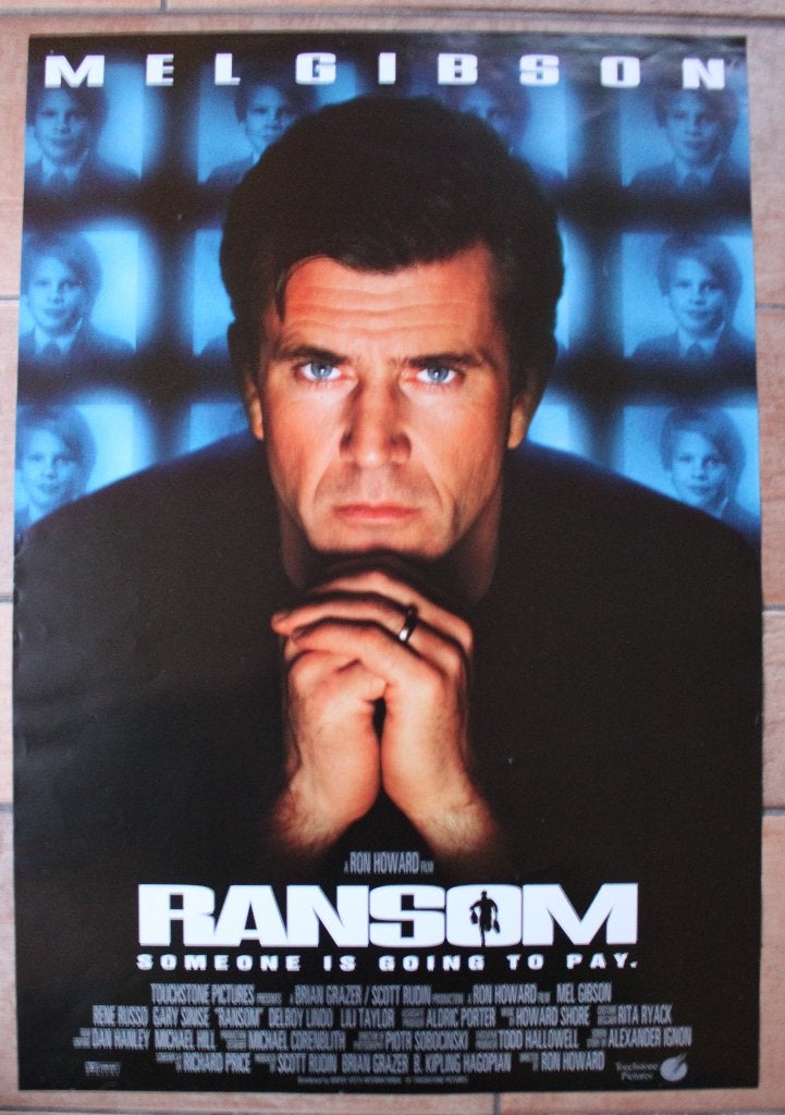 filmaffiche Mel Gibson Ransom 1996 filmposter, Rechthoekig Staand, Ophalen of Verzenden, Zo goed als nieuw, A1 t/m A3