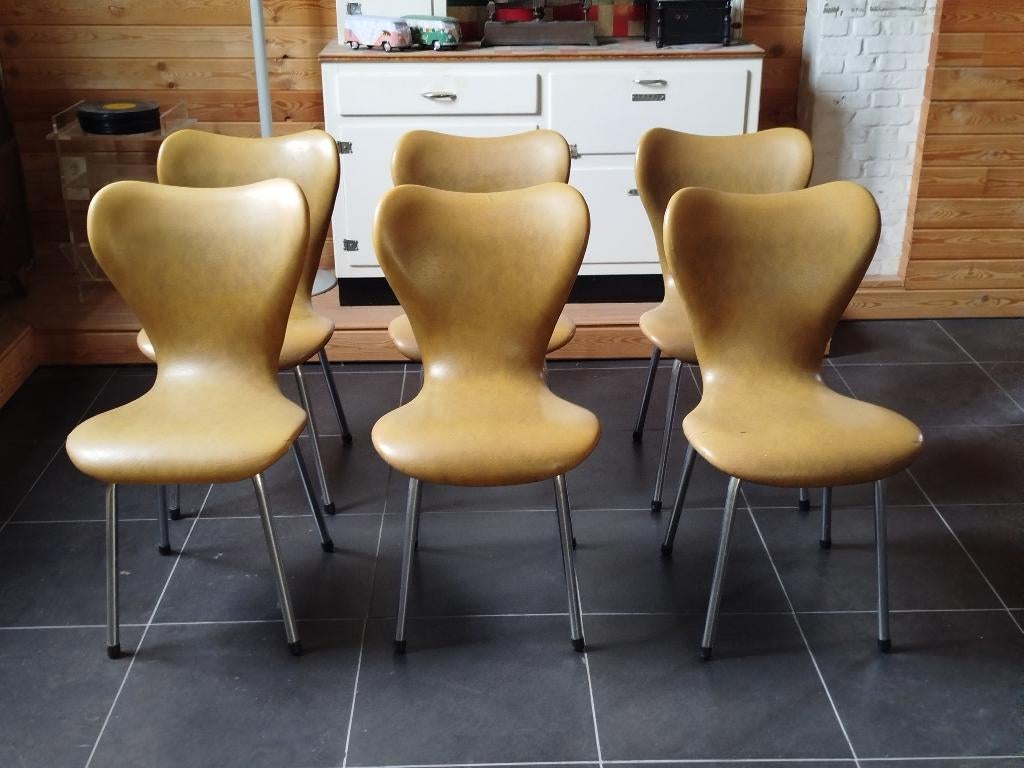 Set van 6  vintage vlinderstoelen, Ophalen, Gebruikt, Bruin, Vijf, Zes of meer stoelen