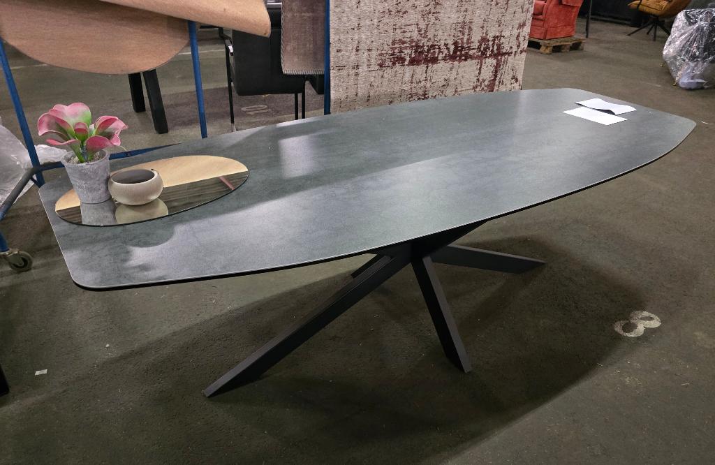 Eettafel Deens Ovaal 200cm - Keramisch Grijs - X-Poot, Enlèvement, Neuf, Ovale, Autres matériaux