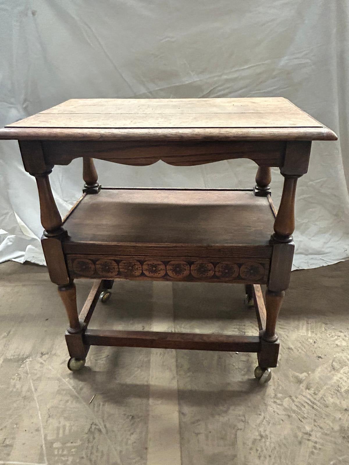 Vintage houten serveerwagen / bijzettafel op wieltjes, Antiek en Kunst, Ophalen
