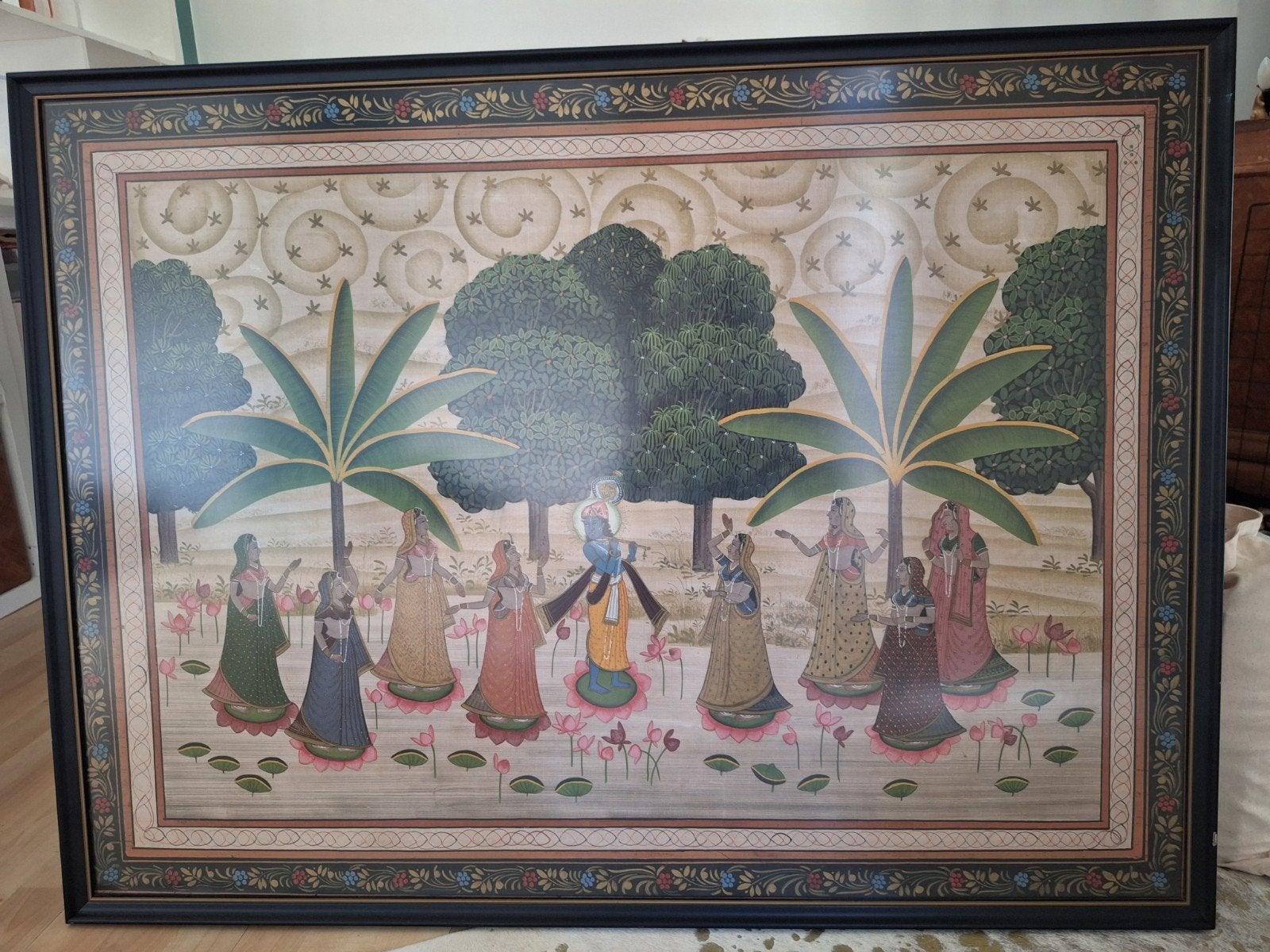 groot picchwai schilderij op textiel, Antiek en Kunst, Ophalen of Verzenden, Ingelijst, Landschap, Doek