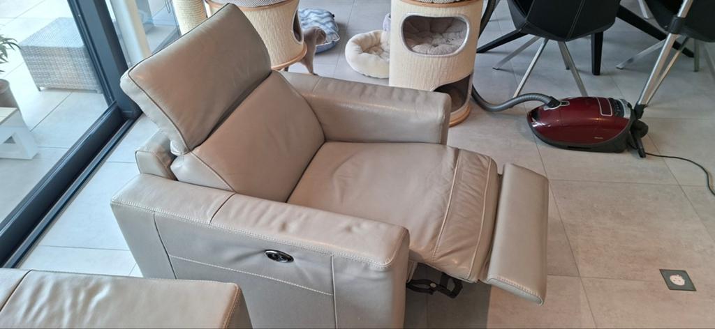 Lederen zetel 2.5(relax)+zetel Elec relax silv gray, Ophalen, Gebruikt, Leer