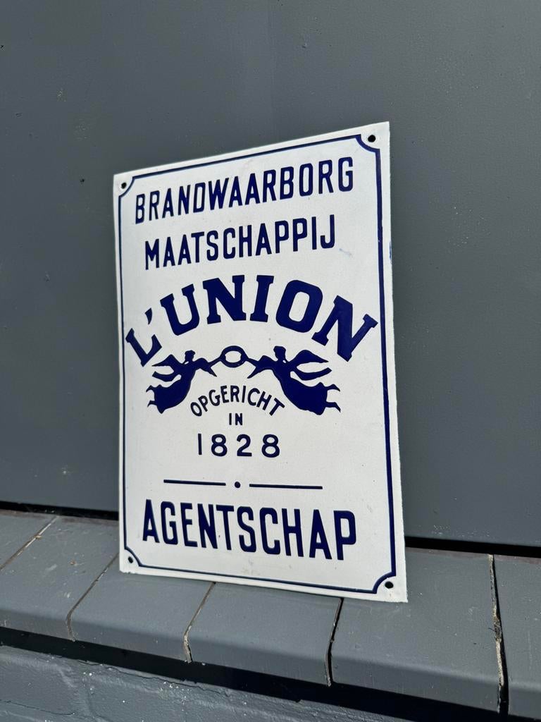L’Union oud emaille reclamebord, Verzamelen, Ophalen of Verzenden, Gebruikt, Reclamebord