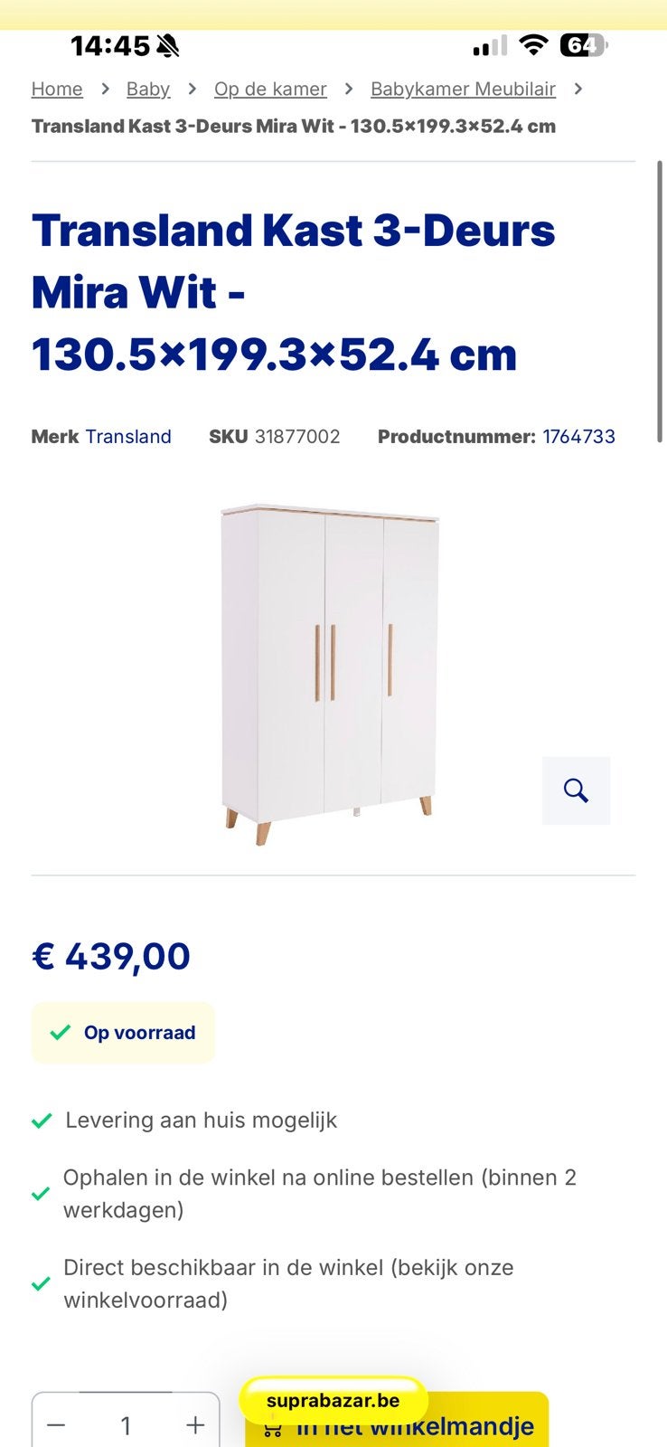 3-deurs kleerkast, Enlèvement, Comme neuf
