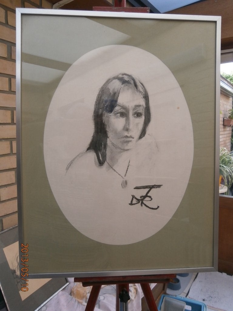 Tekening "meisje in ovaal", Ophalen, Gebruikt, Tekening