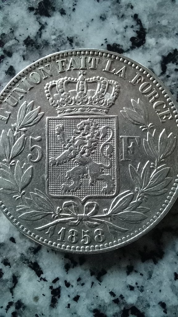 BELGIË, Leopold I, 5 frank 1858 - Mooie staat !!, Postzegels en Munten, Munten | België, Zilver, Ophalen of Verzenden, Losse munt