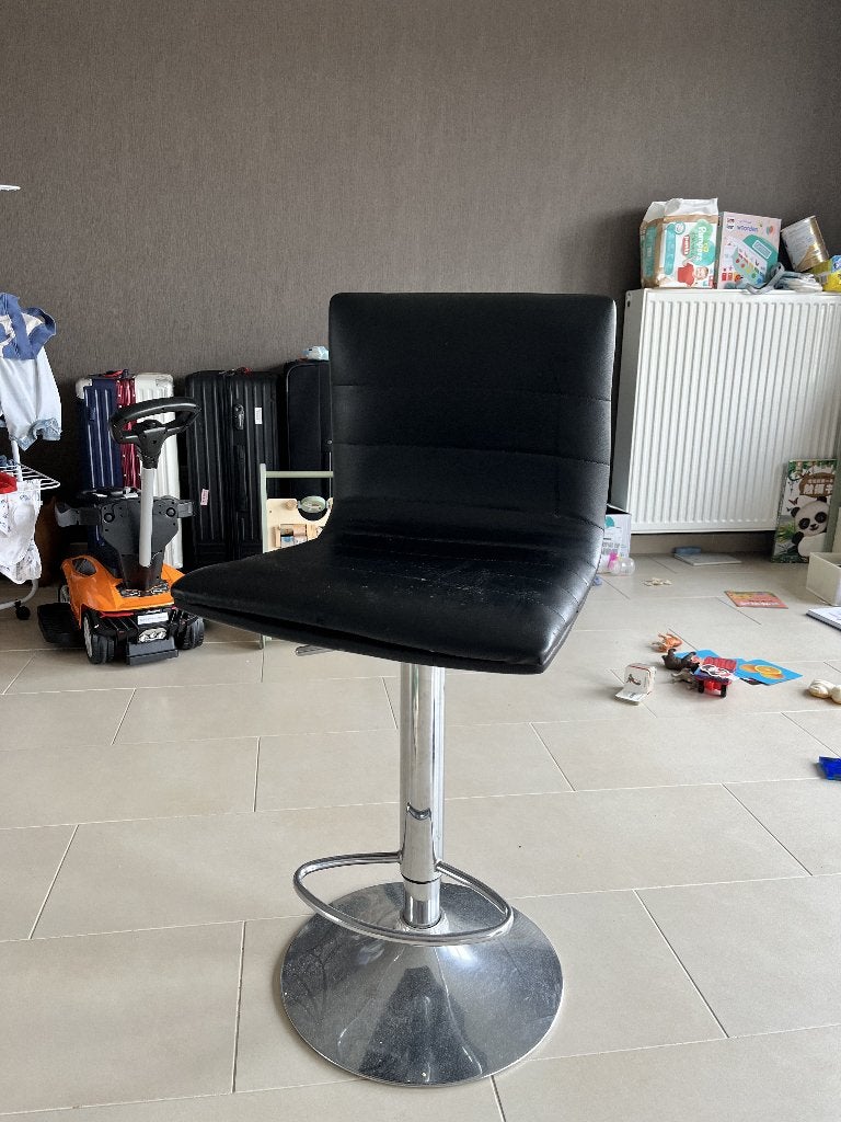 Vintage barkruk - zwart met chroom onderstel, Ophalen, Gebruikt, 60 tot 90 cm, Leer