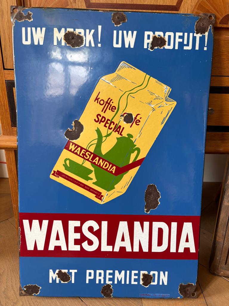 Emaille bord Waeslandia koffie, Ophalen of Verzenden, Gebruikt
