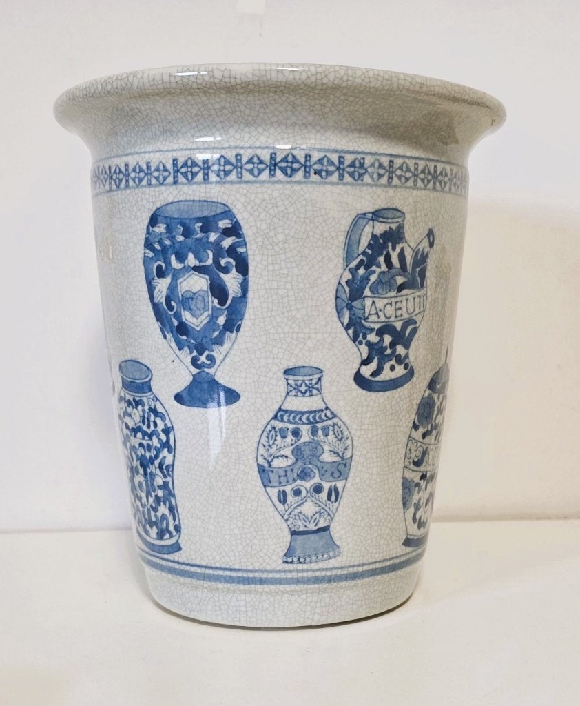Bloempot met vazen decor., Overige materialen, Rond, Ophalen of Verzenden, Zo goed als nieuw