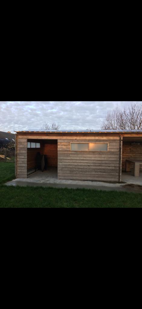 Tuinhuis/blokhut met overkapping en geisoleerd dak 9 x 4mt, Tuin en Terras, Ophalen, Zo goed als nieuw, Blokhut, Met overkapping