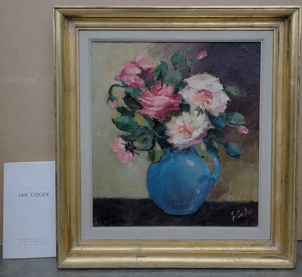 Jan COCKX, vaas met rozen, Antiquités & Art, Enlèvement ou Envoi, Autres styles, Toile, Fleurs