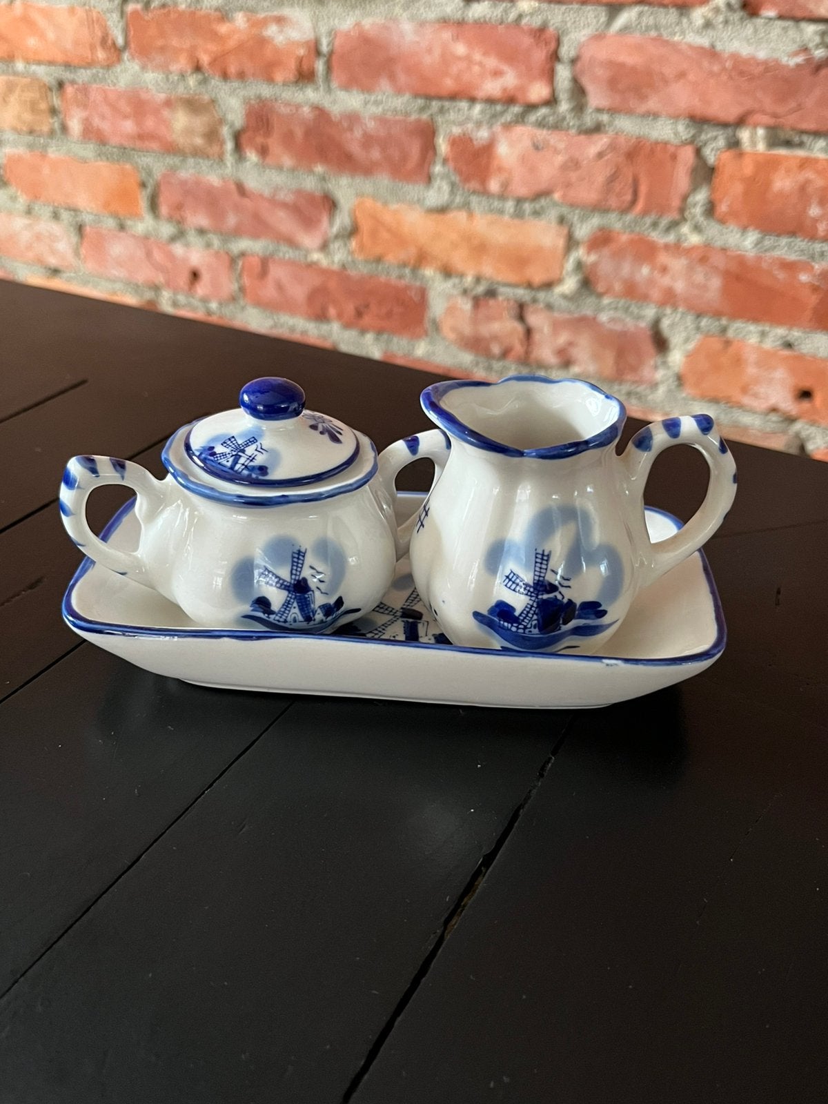 Delfts Blauw Suikerpotje, Melkkannetje en Dienblad Set, Antiek en Kunst, Ophalen of Verzenden