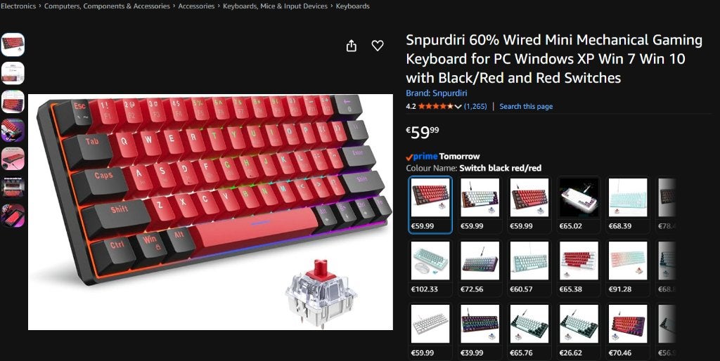 QWERTY snpurdiri keyboard black and red, Computers en Software, Ophalen, Qwerty, Nieuw