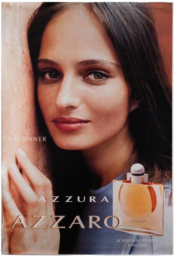 Poster AZZARO Azzura 17x120 - Etat impeccable, Enlèvement ou Envoi, Comme neuf, Panneau publicitaire
