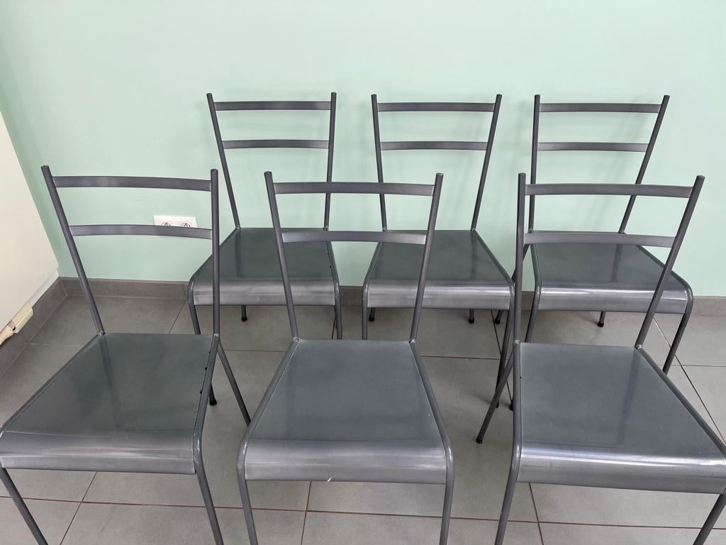 Zes metalen stoelen Habitat, Huis en Inrichting, Stoelen, Ophalen, Gebruikt, Metaal, Grijs