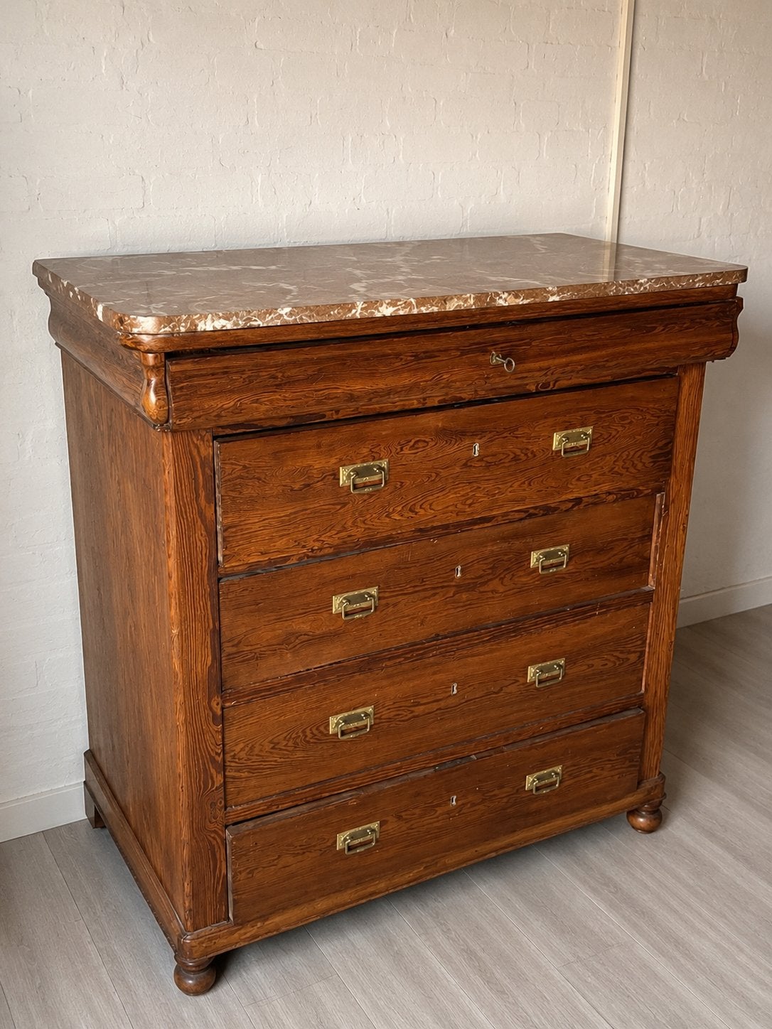 Ancienne commode en bois massif avec marbre – Style XIXe, Enlèvement, Comme neuf
