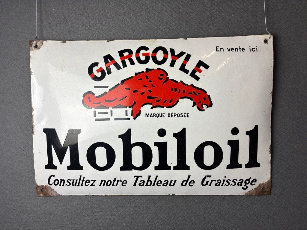 mobiloil origineel oud emaille reclamebord ca 1930, Ophalen of Verzenden, Gebruikt, Reclamebord