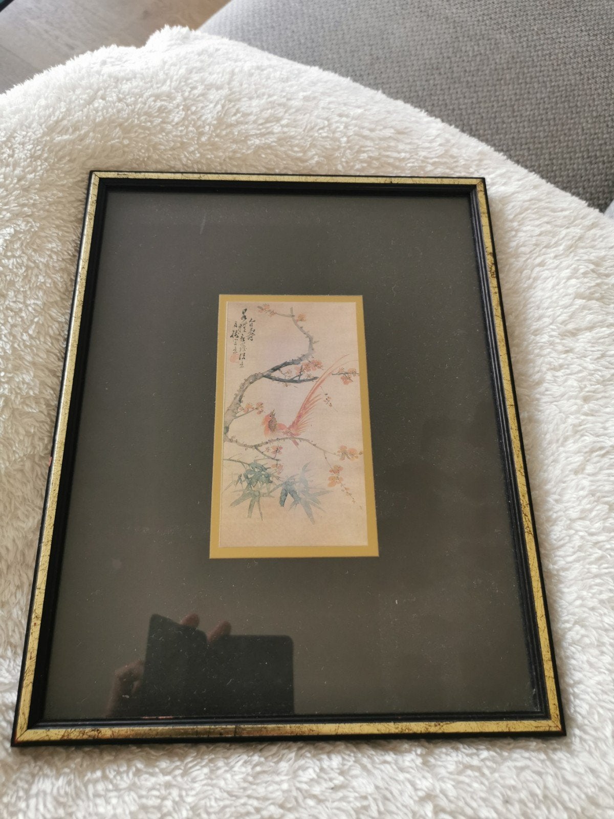 Oeuvre d'art chinois + oiseaux japonais 24x31 n 02003, Antiquités & Art, Enlèvement ou Envoi