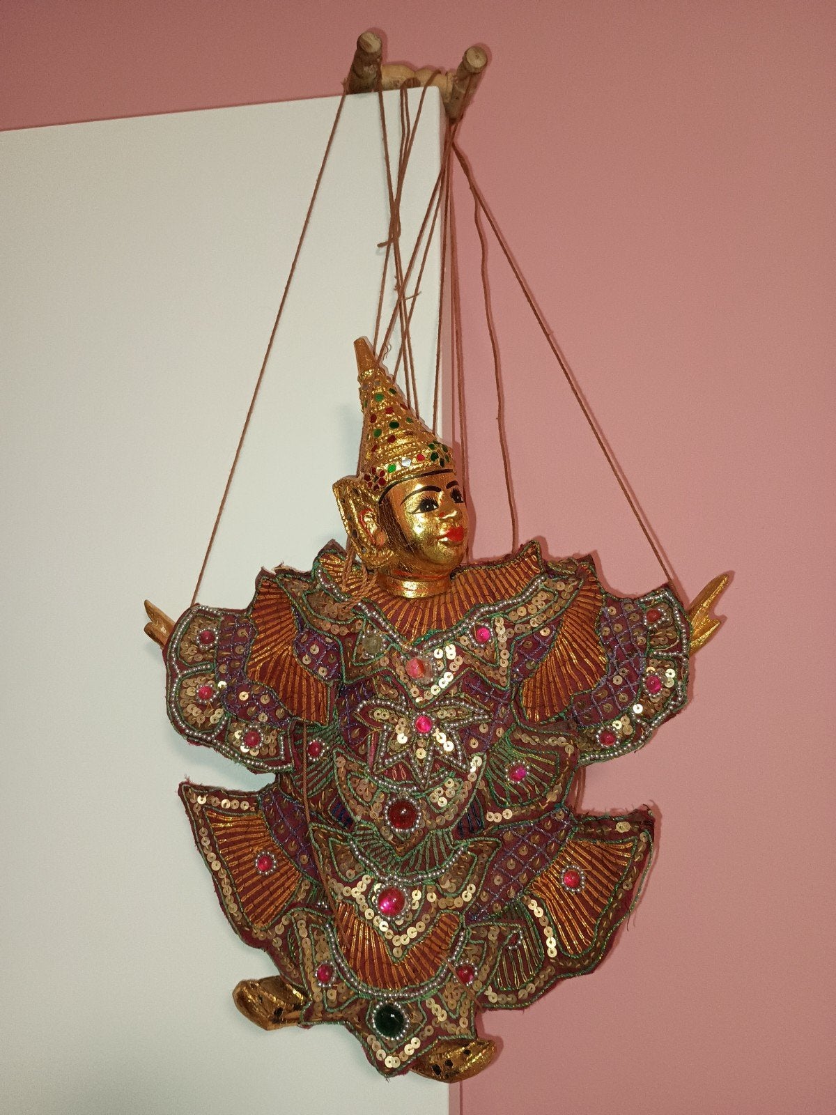 Vintage handgemaakte Birmaanse marionet met versieringen en, Ophalen of Verzenden