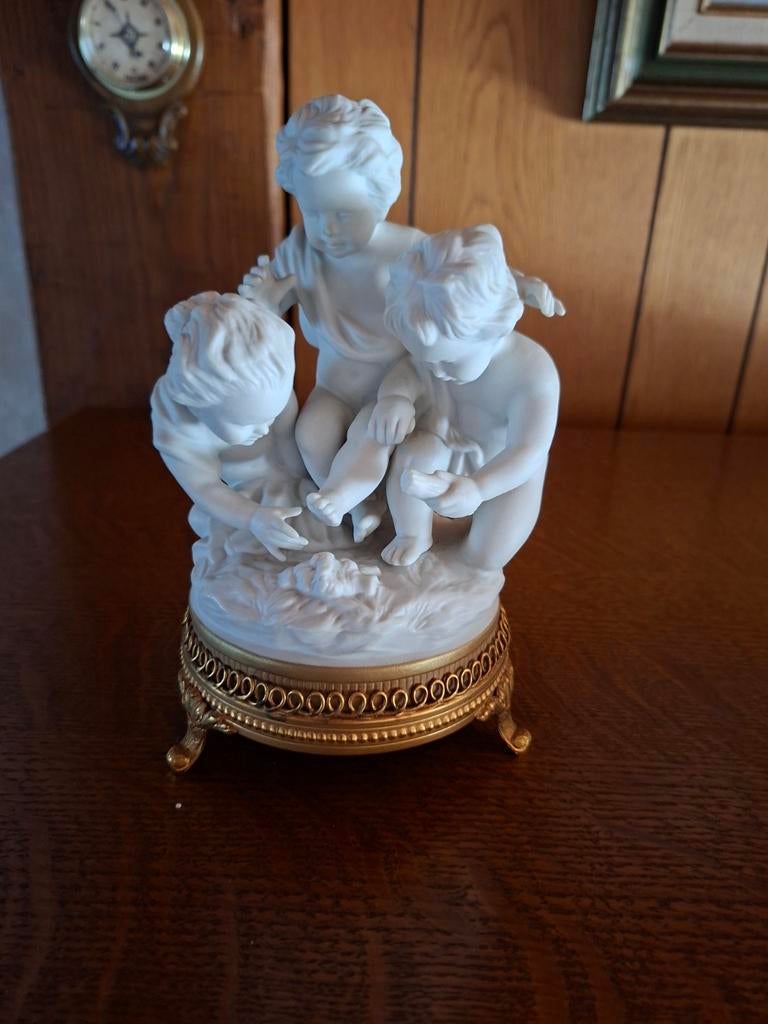 Antiek Unterweissbach Biscuit Porseleinen Beeldje - 3 Putti, Antiek en Kunst, Ophalen
