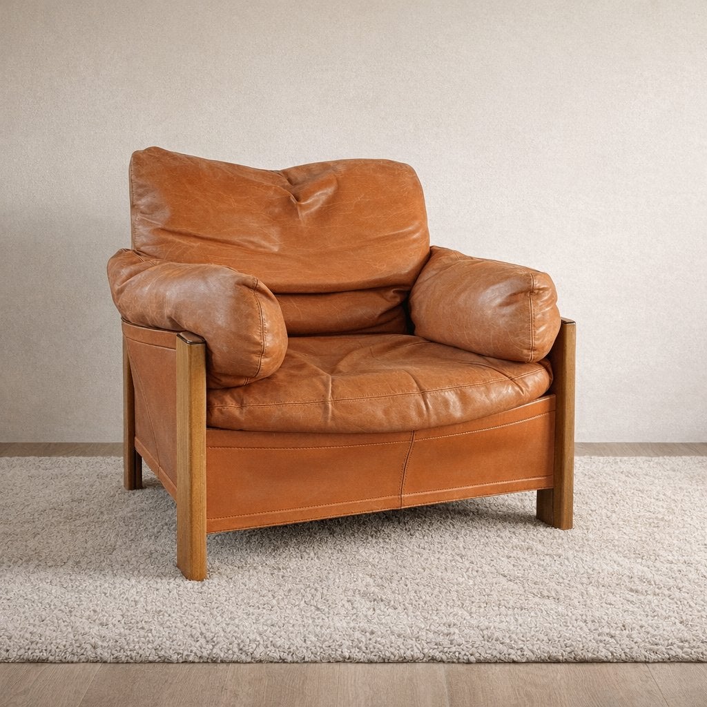 Afra & Tobia Scarpa Bergère voor Maxalto leer en hout, Antiek en Kunst, Ophalen
