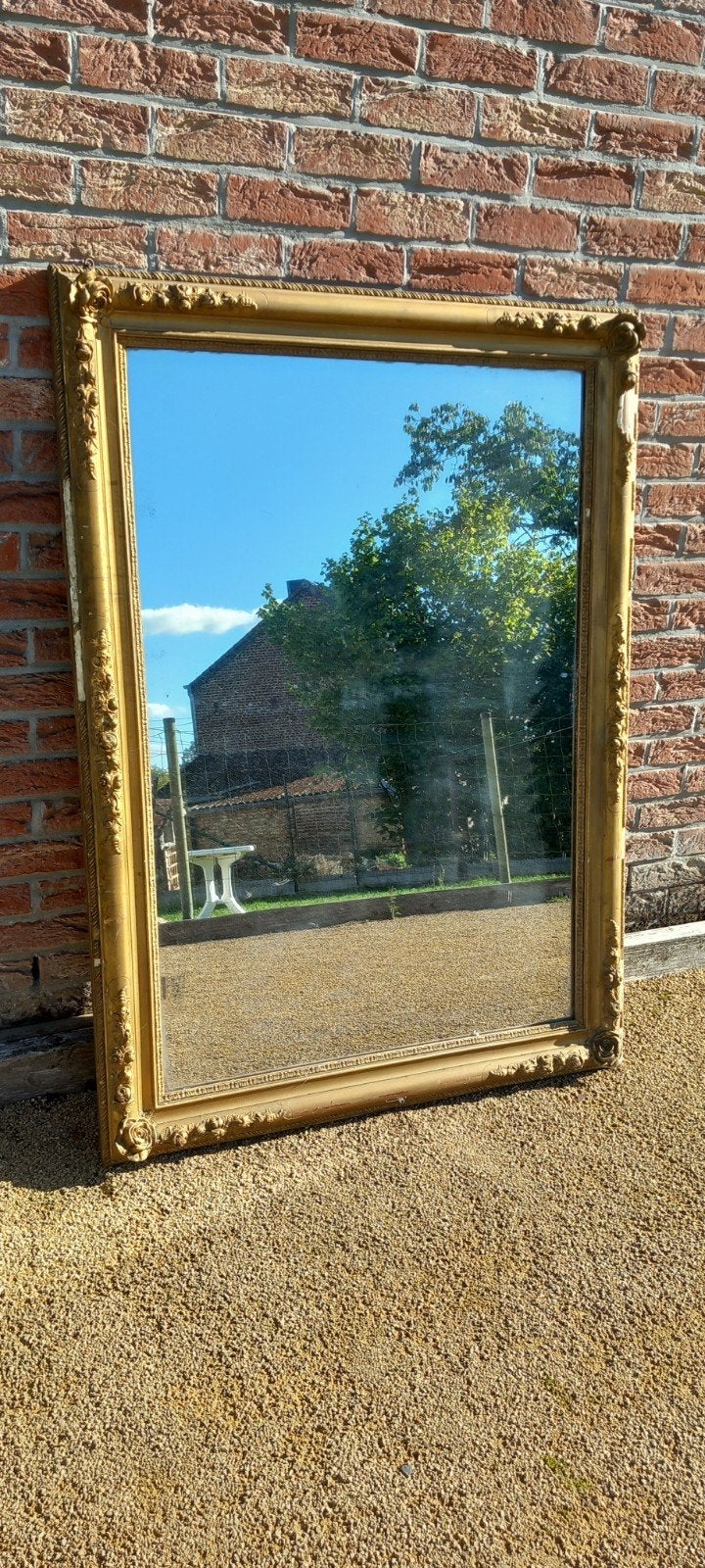 Ancien grand miroir 19ème, Antiquités & Art, Enlèvement, Rectangulaire, 100 à 150 cm, 100 à 150 cm
