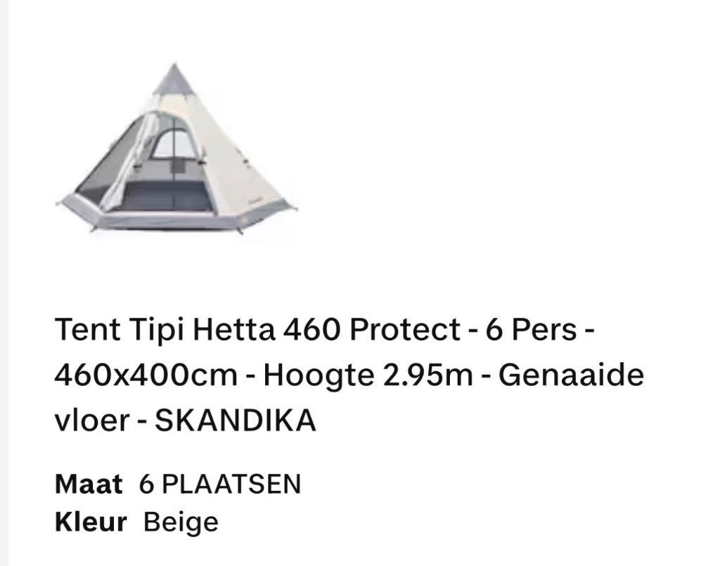 Tipi tent 6 persoons, Caravans en Kamperen, Ophalen, Zo goed als nieuw, Tot en met 6