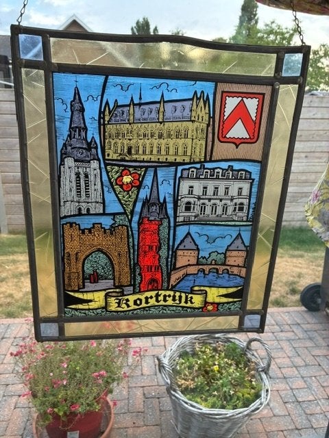 Groot glasraam Kortrijk, Antiek en Kunst, Ophalen of Verzenden
