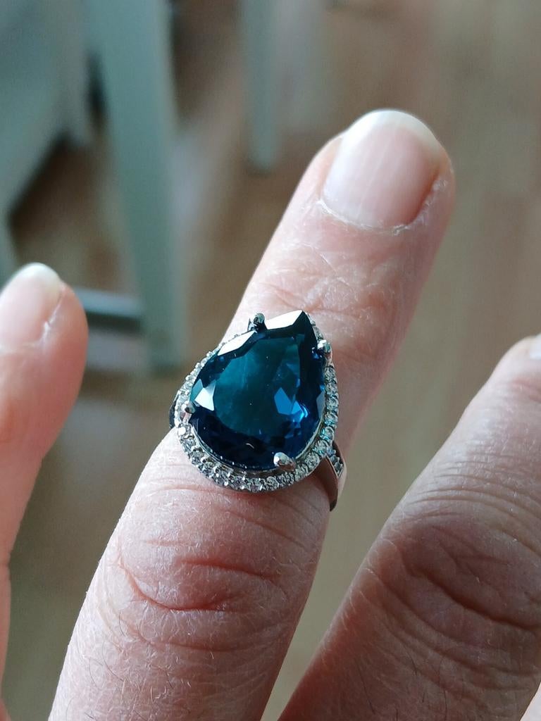 925 zilveren ring, Handtassen en Accessoires, Ringen, Ophalen of Verzenden, Blauw, Zilver