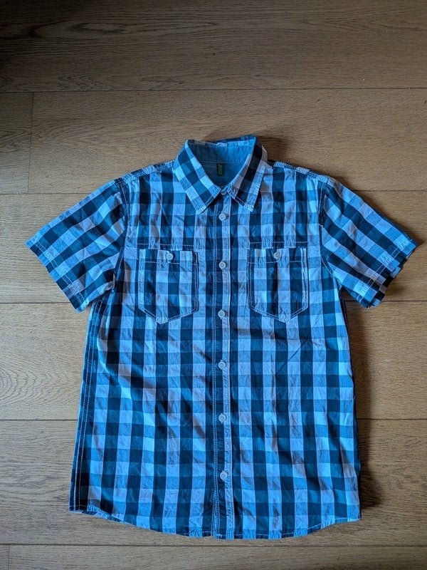 Benetton - chemise à carreaux à manches courtes - taille 152, Ophalen, Gebruikt, Jongen