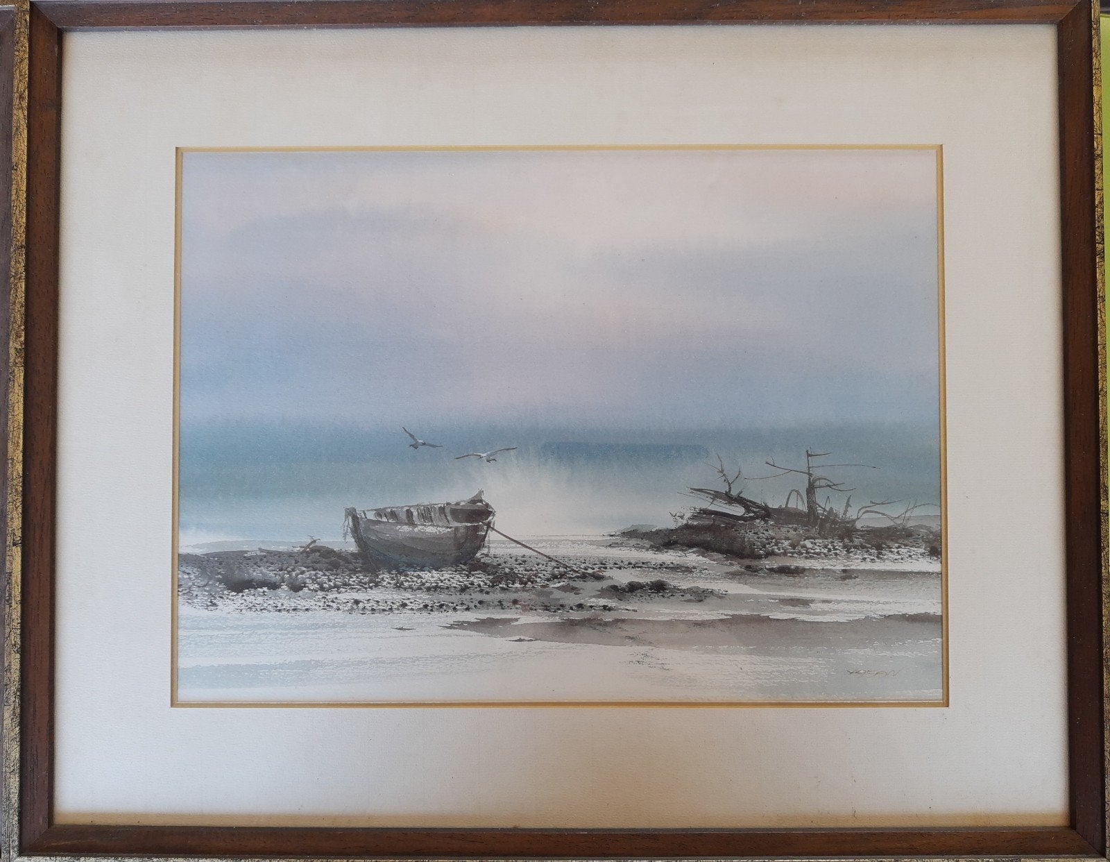 2 Aquarellen zeezicht, Ophalen of Verzenden, Achter glas