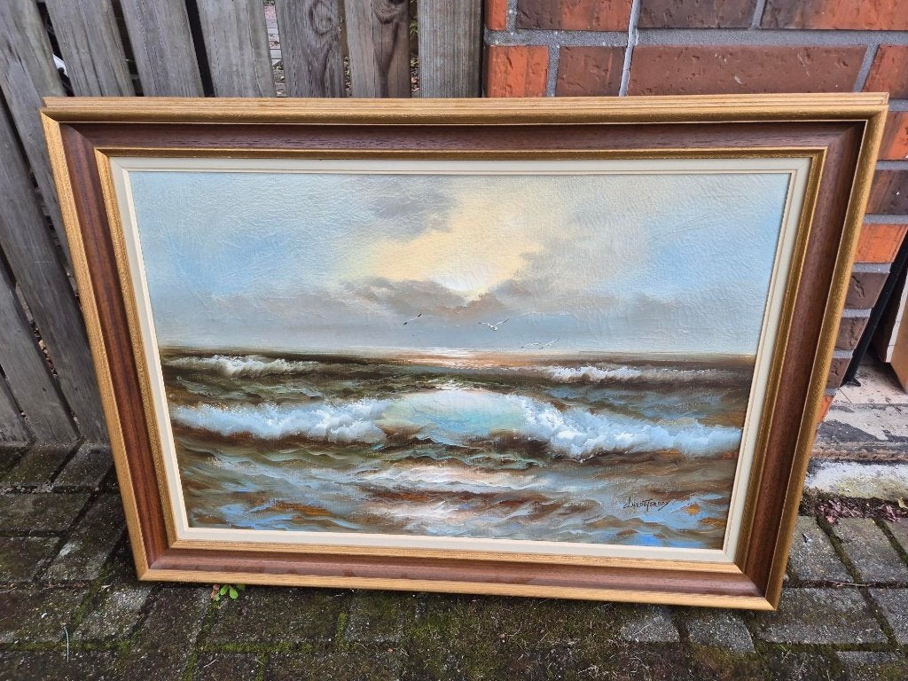 Peinture à l'huile sur la mer sauvage par Claude Terray, Cadre spécial, Peinture à l'huile, Enlèvement, Toile