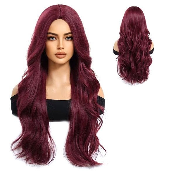 Luxe pruik lang wijnrood haar met losse slag zonder pony, Handtassen en Accessoires, Ophalen of Verzenden, Nieuw