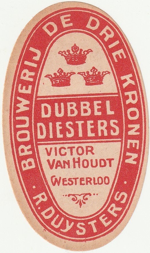 oud bieretiket De Drie Kronen Duysters Van Houdt Westerloo, Verzenden, Gebruikt, Overige typen, Overige merken